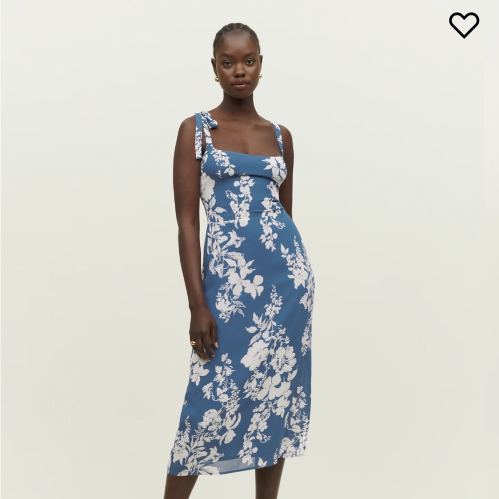 Reformation Besse dress size 6 blue and white Cyanotype tie strap midi dress